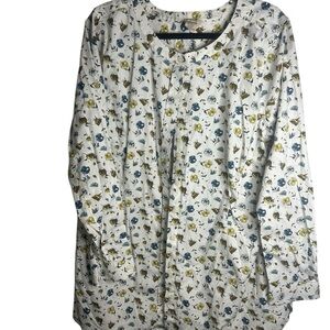 Duluth Trading Co Floral Button Blouse Women’s XL Cotton Stretch Long Sleeve